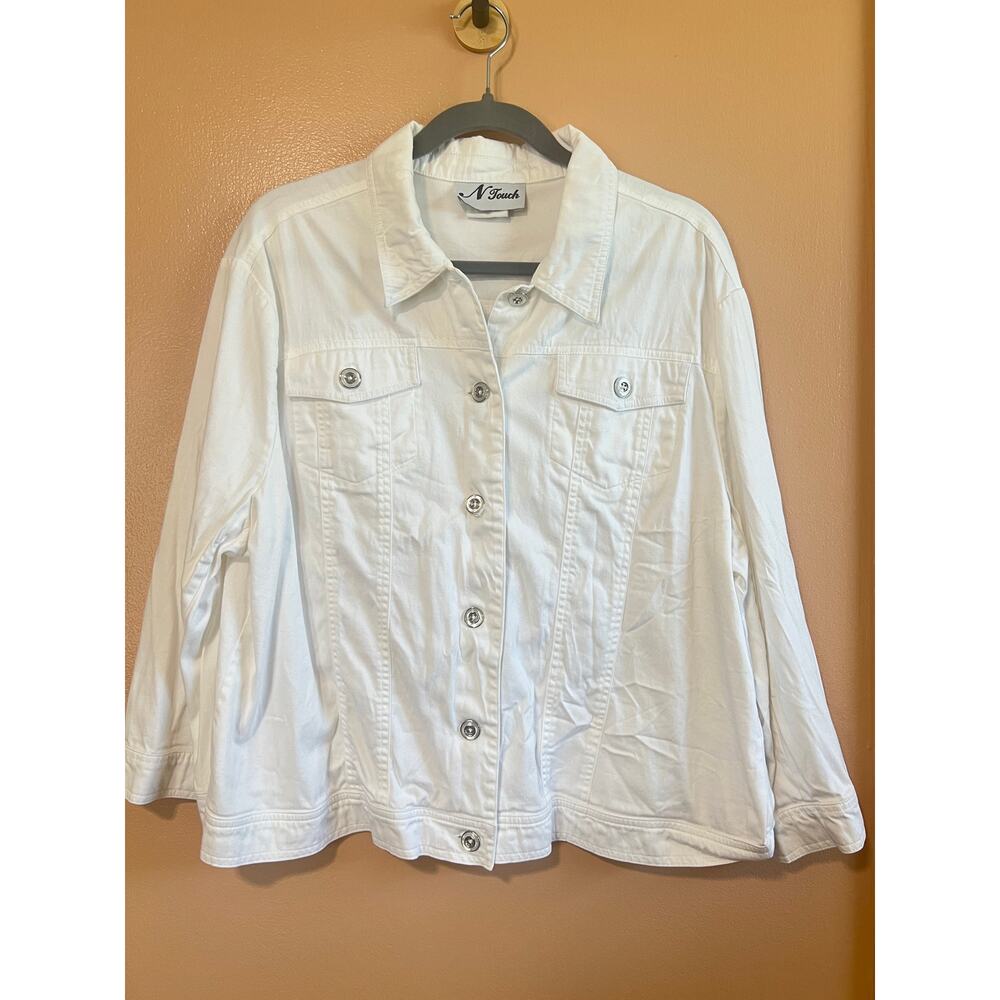N Touch White Cotton Trucker Jacket Womens Medium Pearl Button Jean Jacket Style